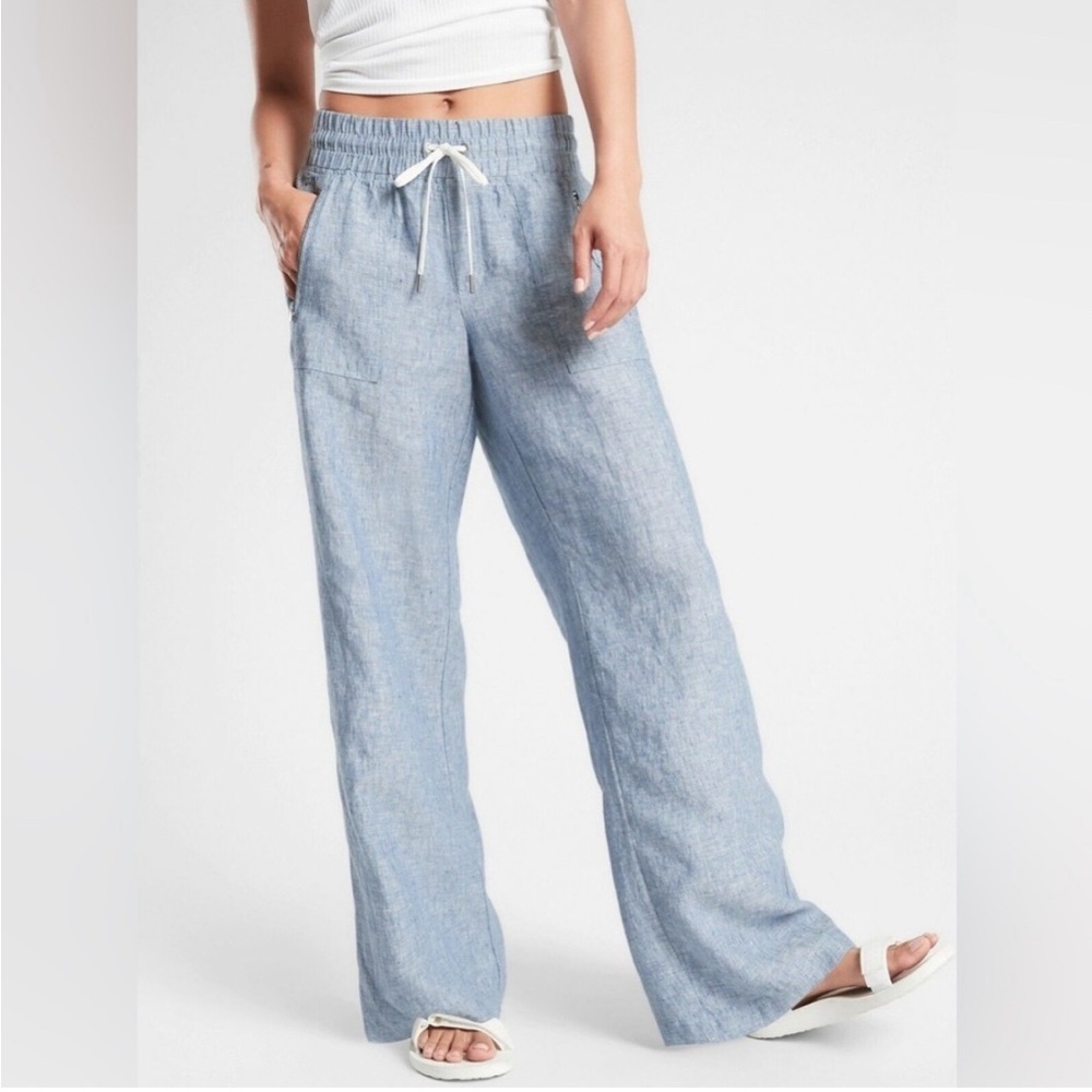 Athleta Light Blue Linen Track Pants